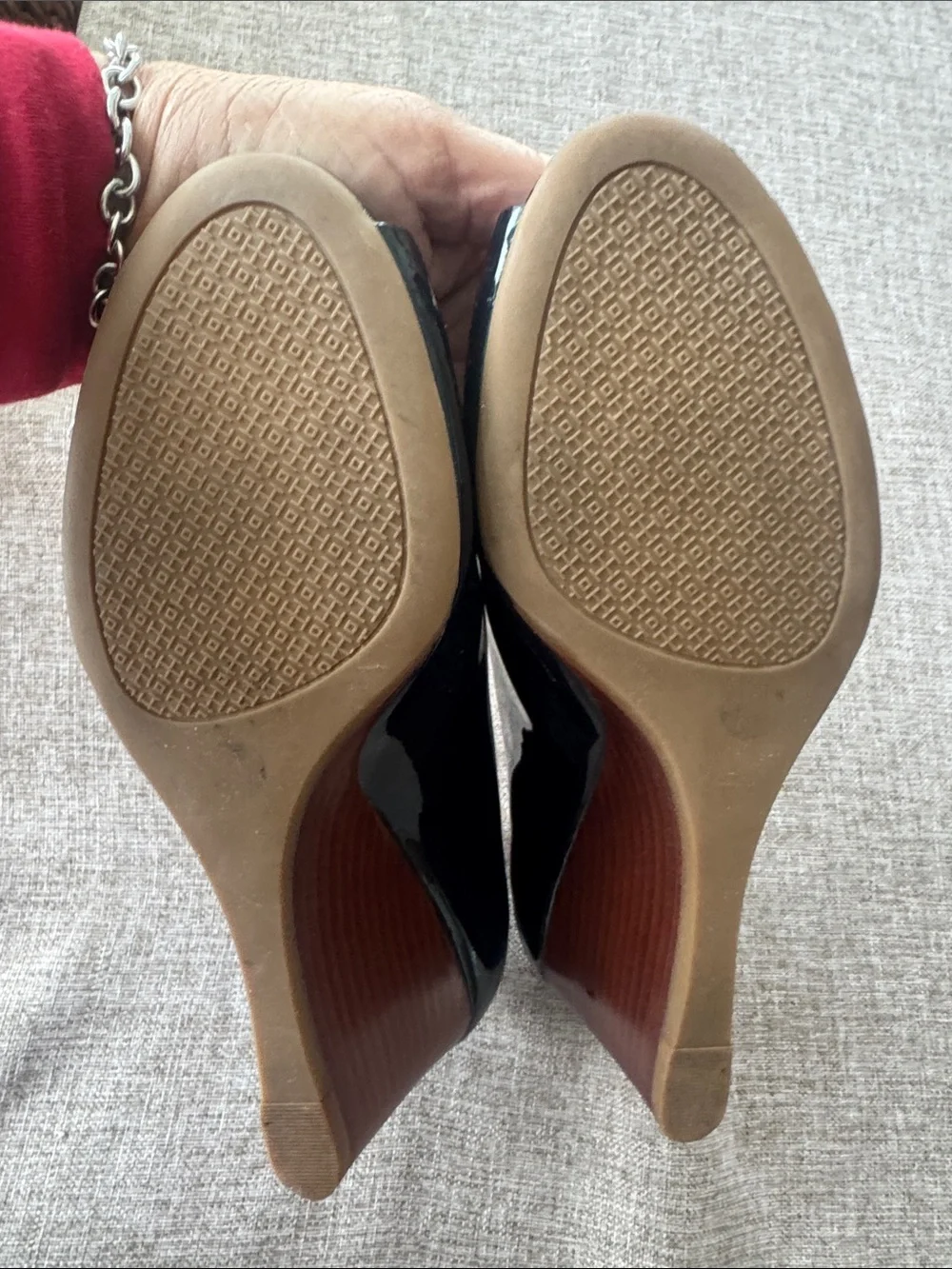 Tory Burch Navy Patent Logo Round-Toe Medium Height Heels